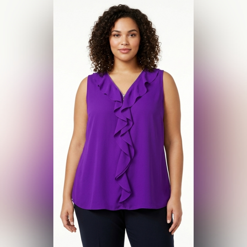 INC International Concepts Purple Ruffle V-Neck Sleeveless Top Size 3X